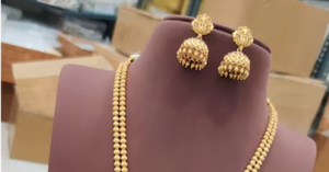 Diseño exclusivo de templo de alta calidad con aspecto de piedra, juego de Collar chapado en oro con pendientes para boda para mujer - Product Image 2