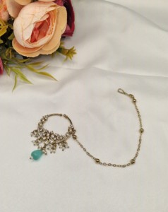 Wholesale Traditional Kundan Nose Ring with Chain Ethnic Antique Gold Plated Pearl Stone Nath Bridal <b>Wedding</b> Jewelry <b>Accessories</b> - Product Image 4