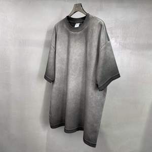 Camiseta de algodón degradado de manga corta con cuello redondo para hombre, estilo casual, tejido liso con ribete en contraste - Product Image 2