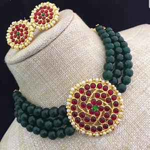 Agade Bead Choker Set with Kemp Embellishment-Gold Plated Designer Fashion Jewelry for Wedding - Product Image 1