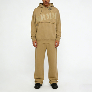 Sweat-shirt à capuche oversize MRMM pour homme, en coton beige, tissu French Terry, logo imprimé sur le dos, style streetwear automne - Product Image 2