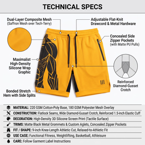 Shorts d'entraînement fonctionnels pour hommes en maille technique OEM personnalisés, polyester/coton, couleur safran acide, pour fitness et haltérophilie - Product Image 5