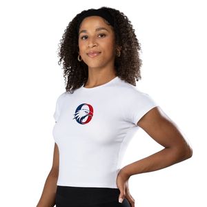 Camiseta Deportiva Ajustada de Algodón para Mujer, Blanca, para Gimnasio, Fitness, Entrenamiento, Ejercicio, Deporte, Manga Corta, Perforada - Product Image 3
