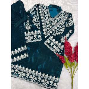 Conjunto de traje de fiesta de mujer de diseñador con hilo de bordar conjunto de cordón elegante de trabajo - Product Image 1
