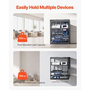 Rack di Rete a 4 Montanti 12U per Carichi Pesanti, Profondità 23 Pollici, Montabile a Parete o da Pavimento, con Ripiani Ventilati - Product Image 2