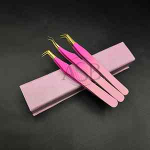 แหนบขนตาสแตนเลสปลายแหลมแบบสองสีสีชมพูออมเบรดีไซน์แบบกำหนดเอง - Product Image 5