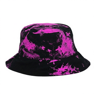 <b>Pink</b> Black Tie Dye <b>Bucket</b> Hat Unisex Adults Canvas Fabric Street Style Spring Summer Casual Wear - Product Image 1