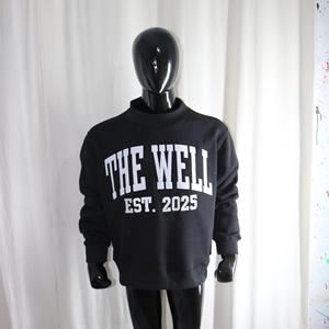 Sweat-shirt à col montant noir 100% coton, broderie appliquée blanche, col large, URBAN PRODUCTIONS - Product Image 3