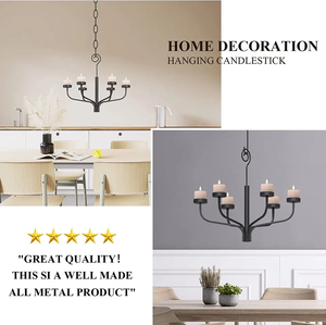 Hanging Candle Chandelier for <b>Tealight</b> Candles Metal Wall Sconce Black Indoor Outdoor Decorative - Product Image 2