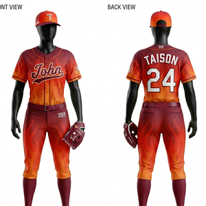 Ensemble d'uniformes de baseball pour femmes en polyester 180 GSM de qualité supérieure, jaune marine à rayures, design à panneaux, sublimation, logo personnalisé, tenue d'équipe - Product Image 2