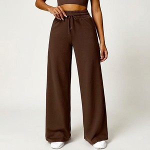 Pantalon large taille haute pour femme de haute qualité, avec cordon élastique, fluide, en tissu extensible et doux, coupe décontractée, minimaliste - Product Image 4