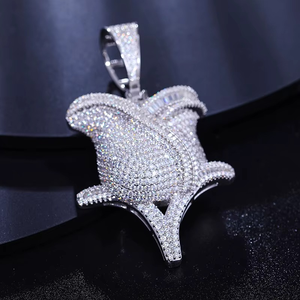Colgante de Flor de Rosa de Moissanita Plateada Iced Out, Collar de Diamantes Estilo Hip Hop, Amuleto para Hombres, Mujeres, Unisex, Joyería de Moda, Regalo - Product Image 1