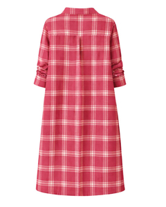 Robe chemise à carreaux rouges pour femme, manches longues, boutonnée, mi-longue, décontractée, coupe ample, en coton tissé avec poches, style quotidien pour le printemps - Product Image 2