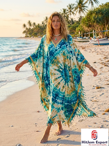 Vestido Kaftan Tie Dye para Mujer, Corte Holgado, Ropa de Playa de Verano, Estilo Boho, Fabricante Europeo OEM ODM, Proveedor de Fabricación Personalizada - Product Image 3