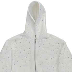 Cropped <b>White</b> Rhinestone <b>Zip</b> Hoodie Women Custom Logo Sparkle Streetwear Heavyweight Polyester/Cotton Fleece OEM Wholesale - Product Image 2