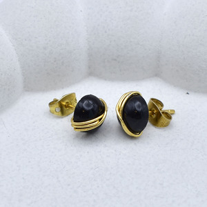 Natural Black Onyx Wire Wrapped <b>Studs</b> | 8mm Gemstone Earrings | Handmade Gift for Her - Product Image 4