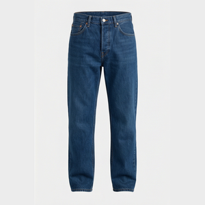Jean en denim coupe droite délavé foncé pour homme, taille haute, coupe classique, en coton, style décontracté, pantalon d'automne - Product Image 1