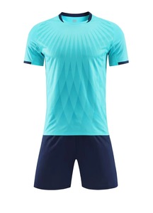 Ensemble de maillot de football géométrique jaune pour homme avec short bleu marine, polyester respirant, toutes saisons, coupe classique - Product Image 5