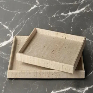 Bol en travertin sur piétement, bol à fruits en pierre, centre de table moderne en travertin avec base en bois, décoration décorative pour table basse - Product Image 3