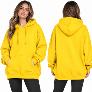 Women's Oversized Black Hooded Sweatshirt Long Sleeve Solid Color Fleece Pocket Design Autumn Casual Wear - Product Image 3