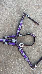 Conjunto de Arreos Personalizados para Caballo Western - Collar de Pecho y Brida de Cuero de Cocodrilo Morado con Cristales Brillantes - Product Image 2