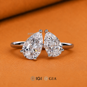 Anillo de Compromiso con Diamantes Toi ET Moi, Anillo de Boda con Diamante en Forma de Pera, Anillo con Diamante en Forma de Lágrima, Anillo con Dos Diamantes Cultivados en Laboratorio - Product Image 2