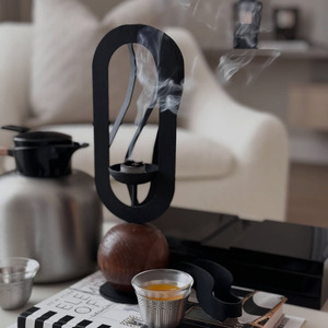 Modern Black Metal And Wooden <b>Incense</b> <b>Cone</b> <b>Burner</b> Featuring An Open Oval Frame Design For Aromatherapy & Elegant Home Decoration - Product Image 6