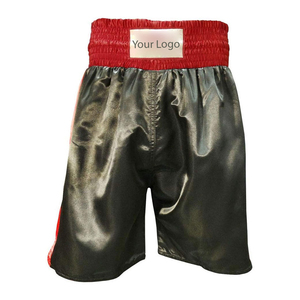 Shorts de boxe personnalisés pour hommes, noir et rouge, taille élastique en satin, respirants, style sportif, taille haute, MMA, Muay Thai, Kickboxing - Product Image 1