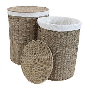 Panier de rangement multifonctionnel en jonc de mer, rond, rustique, écologique, à vente rapide, pour la maison et le bureau - Product Image 2