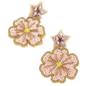 Nouveautés Boucles d'oreilles clous classiques unisexe en perles de verre faites à la main, couleur pêche dorée, style lettres, perles de rocaille roses, pour enseignant, mariage - Product Image 1