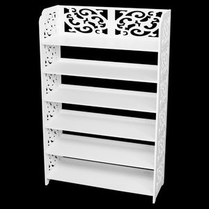 Scarpiera Moderna in Legno Bianco Stile Rustico a Sei Ripiani Intagliata con Scaffalatura Regolabile per Casa o Ingresso - Product Image 2