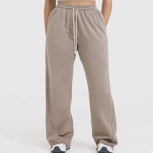 Pantalones de Pierna Recta de Corte Holgado para Mujer, Cintura con Cordón, Tela Suave, Pantalones Casuales para Descansar, Uso Diario Minimalista, Logotipo Personalizado OEM - Product Image 1