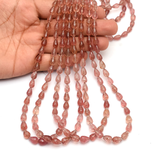 Perles en forme de goutte d'eau AAA+ Quartz 5x8mm-7x10mm, Quartz Fraise Rose Naturel, Pierres Semi-Précieuses Facettées pour Bijoux - Product Image 1