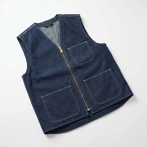 Chaleco Utilitario de Mezclilla Azul Oscuro |   Chaleco vaquero con cremallera y múltiples bolsillos |   Chaqueta sin mangas estilo streetwear de gran tamaño |   Fabricante OEM Personalizado - Product Image 1