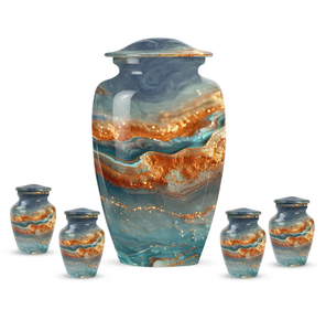 Modern Aluminium Urn Abstract Marble <b>Keepsake</b> Cremation <b>Ashes</b> Vase Round Memorial Sympathy Urn With Velvet Pouch - Product Image 5