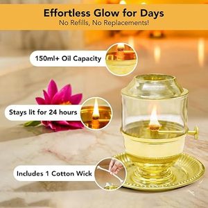Lampe à huile en laiton avec abat-jour en verre résistant à la chaleur pour les activités religieuses, décoration de mariage - Product Image 6