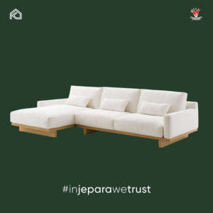 Sofá Seccional de Tela en Forma de L, Moderno y de Lujo, para Sala de Estar, Cómodo Sofá para Villa - Artesanía en Madera de Jepara, Indonesia, de Primera Calidad - Product Image 1