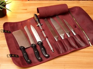 Étui à couteaux enroulable en cuir de vachette fait main, sac à outils professionnel pour chef LSKR-0010 - Product Image 1