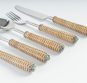 Cuillère en acier inoxydable, best-seller, manche en rotin, ensemble de couverts professionnels en acier inoxydable, prix de gros - Product Image 6
