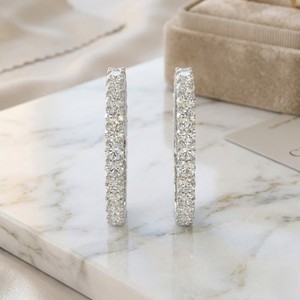 0.55 CTW Round Cut Pave Set <b>Large</b> <b>Hoop</b> Diamond Earrings - Product Image 3