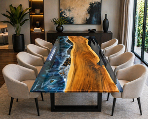 Premium Modern Eco-Friendly Black Epoxy Resin Natural Wood Slab <b>Live</b> <b>Edge</b> Dining <b>Table</b> for Diwali Living Room Interior Design - Product Image 3