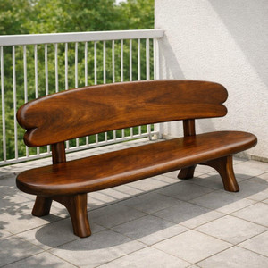 Banco de Patio de Madera de Estilo Moderno de Mediados de Siglo Luxali, Diseño Escultural, Muebles de Exterior, 3 Plazas, Forma Orgánica Duradera, Hecho a Mano, Sólido - Product Image 2