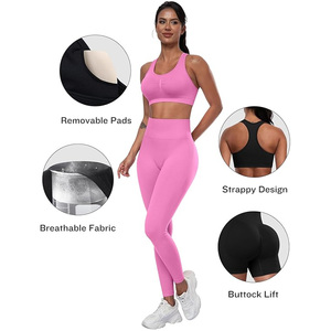 Conjunto de Yoga Rosa para Mujer, Ropa Deportiva, Sujetador Deportivo Transpirable y Leggings Cortos de Compresión, Ropa Elástica para Entrenamiento en el Gimnasio - Product Image 5