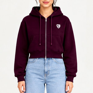 Sudadera con capucha corta morada para mujer Zee Good, con cremallera y bolsillo frontal, informal, de forro polar, para otoño e invierno - Product Image 2