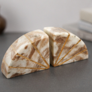 Modern Marble Bookends Irregular Shape Toronto / Brass Inlay Inlay Home Decor <b>Brown</b> Bidasar Stone Art - Product Image 1