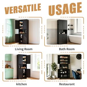 Armadio Dispensa da Cucina in Acciaio Nero da 72 Pollici con Ampio Piano di Lavoro, Ripiani Regolabili e Ganci, Stile Moderno Resistente per Appartamenti - Product Image 5