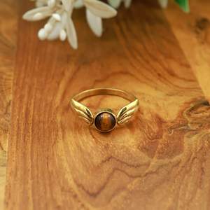 Bagues en laiton avec ailes d'ange en pierres précieuses naturelles, faites à la main, style bohème vintage, ailes dorées, pierres précieuses en cristal pour femmes - Product Image 5