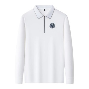 Men Designer <b>Polo</b> Shirt Long Sleeve Zip Front Embroidered <b>White</b> Trim Spring Autumn Casual Fashion Wear - Product Image 1