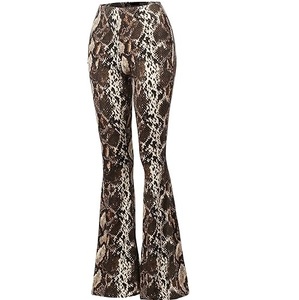 Pantalon évasé en similicuir PU effet peau de serpent, taille mi-haute, respirant, décontracté, avec braguette boutonnée, pour femme - Product Image 6