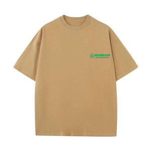Oversized <b>Men's</b> Cotton T-<b>Shirt</b> With Front Logo Print Short Sleeve Casual O-Neck Jersey Tee In Pink Green <b>Red</b> <b>Black</b> Beige - Product Image 4